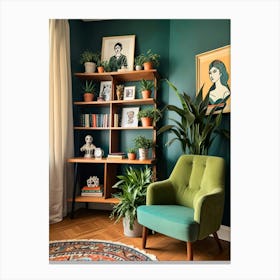 Living Room With Green Walls Canvas Print