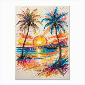 Sunset Palm Trees with lines Canvas Print