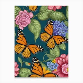 Seamless Pattern With Monarch Butterflies 1 Canvas Print
