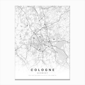 Cologne Germany White Map Canvas Print