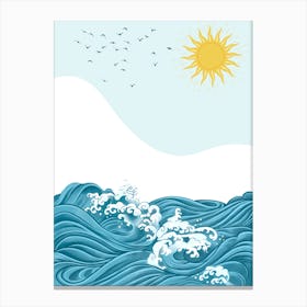 Sea Waves And Sun Vector Canvas Print