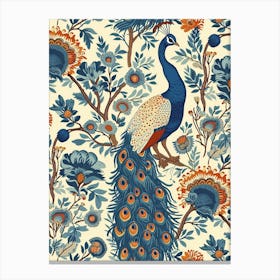 Vintage Blue Floral Peacock Wallpaper Inspired 3 Canvas Print