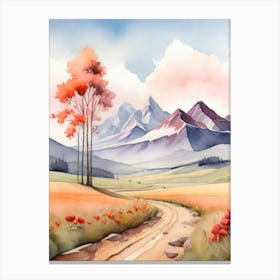 Tranquil Mountains In Minimalist Watercolor Vertical Composition 45 Canvas Print