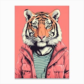 Tiger Illustrations Wearing A Red Jacket 6 Canvas Print