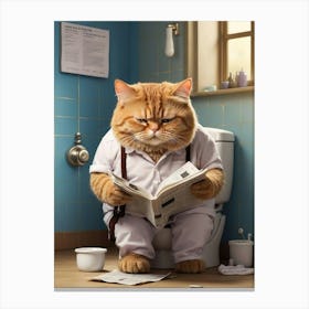 Fat Cat Toilet Newspaper Canvas Print