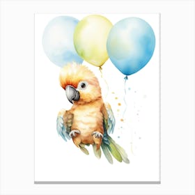 Baby Parrot Flying With Ballons, Watercolour Nursery Art 2 Canvas Print