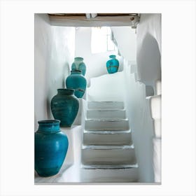 Blue Vases On Stairs Canvas Print