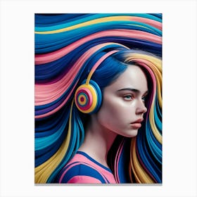 Colorful Girl With Headphones Canvas Print