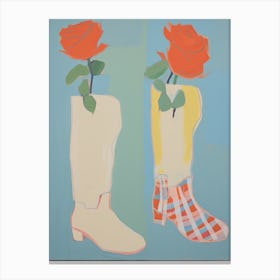 A Painting Of Cowboy Boots With Red Flowers, Pop Art Style 5 Canvas Print