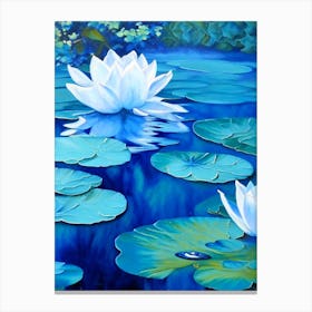 Water Lilies Waterscape Marble Acrylic Painting 1 Canvas Print