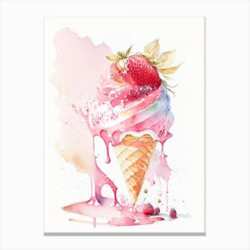 Strawberry Ice Cream, Dessert, Food Storybook Watercolours Canvas Print