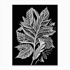 Wild Cherry Bark Leaf Linocut 1 Canvas Print