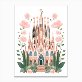 La Sagrada Família   Barcelona, Spain   Cute Botanical Illustration Travel 1 Canvas Print