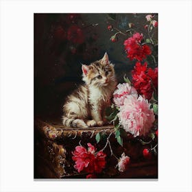 Red & Pink Floral Rococo Inspired Cat Canvas Print