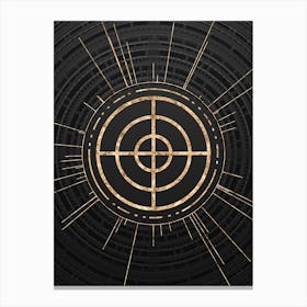 Geometric Glyph Symbol in Gold with Radial Array Lines on Dark Gray n.0266 Canvas Print