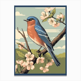 Vintage Bird Linocut Eastern Bluebird 3 Canvas Print
