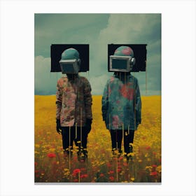 Two People In A Field - tv robots Canvas Print