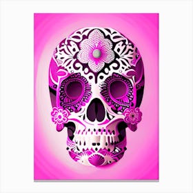 Skull With Mandala Patterns 3 Pink Mexican Canvas Print