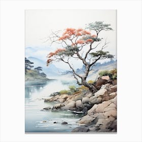 San In Coast In Tottori, Japanese Brush Painting, Ukiyo E, Minimal 3 Canvas Print