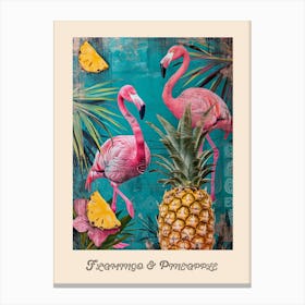 Flamingo & Pineapple Vintage Poster 1 Canvas Print