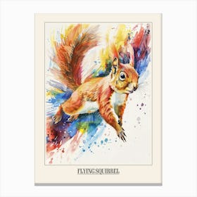 Flying Squirrel Colourful Watercolour 4 Poster Canvas Print