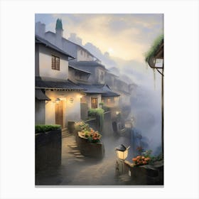 Village In The Fog Canvas Print