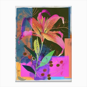 Gloriosa Lily 3 Neon Flower Collage Canvas Print