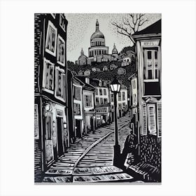 Montmartre Paris France Linocut Illustration Style 3 Canvas Print