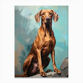 Rhodesian Ridgeback Dog, Painting In Light Teal And Brown 3 Canvas Print