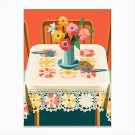 Crochet Table With Flowers Illustration  Canvas Print