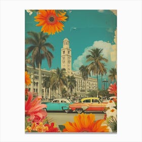 Cuba   Floral Retro Collage Style 2 Canvas Print
