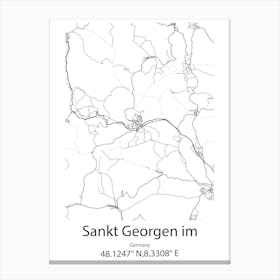 Sankt Georgen Im Schwarzwald,Germany Minimalist Map Canvas Print