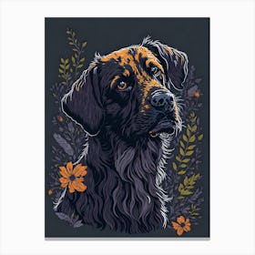 Floral Dog Portrait Boho Minimalism (37) Canvas Print