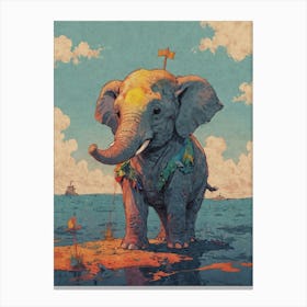 Elephant In The Water Canvas Print