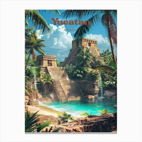 Yucatan Mexico Archeological Travel Art Illustration Canvas Print