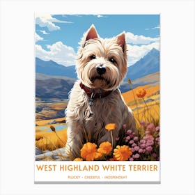 West Highland White Terrier (Dog Breed - Travel Poster Style) Canvas Print