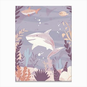 Purple Shark In The Waves Illustration 1 Canvas Print