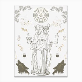 Hecate- Goddess of Witches - Witchcore Wolves Keys Crossroads Mythological Moon Deity For Witchy Women, Spellcasting Cauldrons Torches, Pagan Greek Magick Hekates Wheel 1 Canvas Print