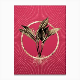Gold Lily of the Valley Glitter Ring Botanical Art on Viva Magenta Canvas Print