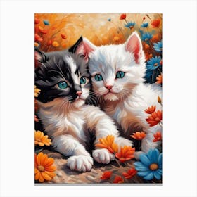 Two Kittens In Flowers 2 Canvas Print