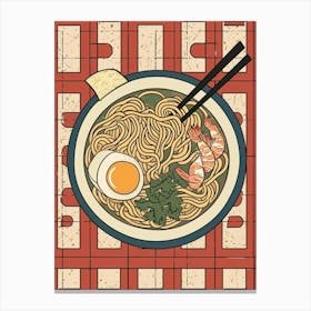 Ramen With Boiled Eggs On A Tiled Background 2 Canvas Print