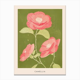 Pink & Green Camellia 1 Flower Poster Canvas Print