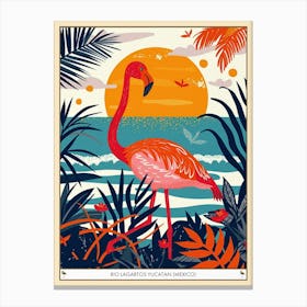 Greater Flamingo Rio Lagartos Yucatan Mexico Tropical Illustration 5 Poster Canvas Print