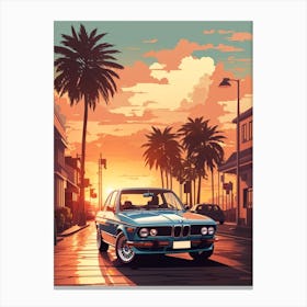 Retro Car Sunset Canvas Print