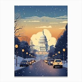 Winter Travel Night Illustration Washington Dc Usa 2 Canvas Print