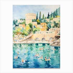 Swimming In Korcula Croatia Watercolour Canvas Print