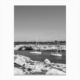 Black And White Sailboats On The Beach Canvas Print