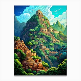 Machu Picchu Pixel Art 4 Canvas Print