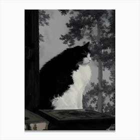 Dark Gothic Cat Sitting On A Window Sill Canvas Print