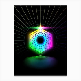 Neon Geometric Glyph in Candy Blue and Pink with Rainbow Sparkle on Black n.0131 Canvas Print